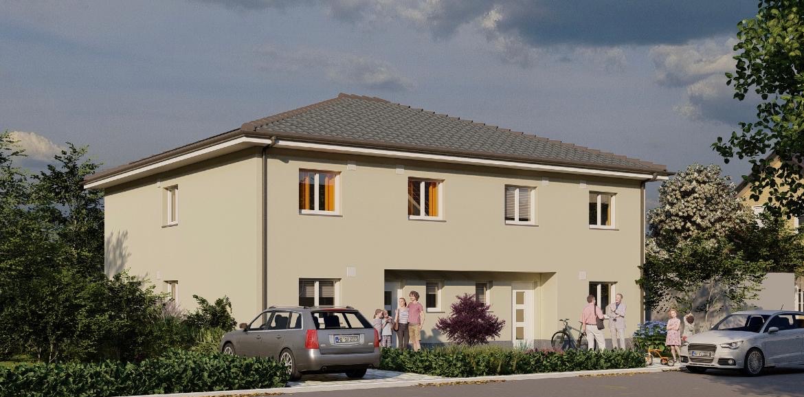 Doppelhaus – Schaubild Straßenseite (Architekturentwurf)